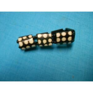 Vtg African Bone Batik Stretch Bracelet Dot Design Cream & Black Beads